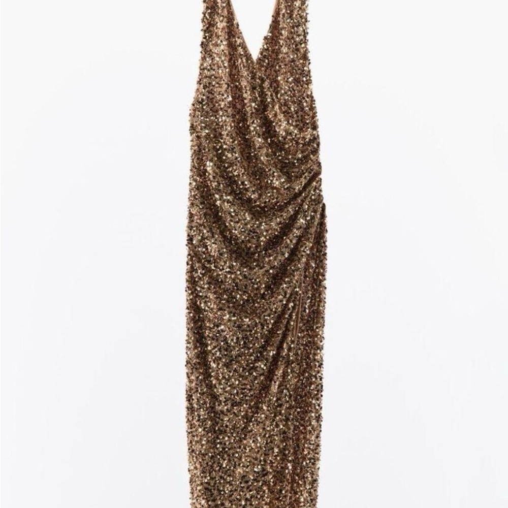 Zara Gold Sequin Backless Dress